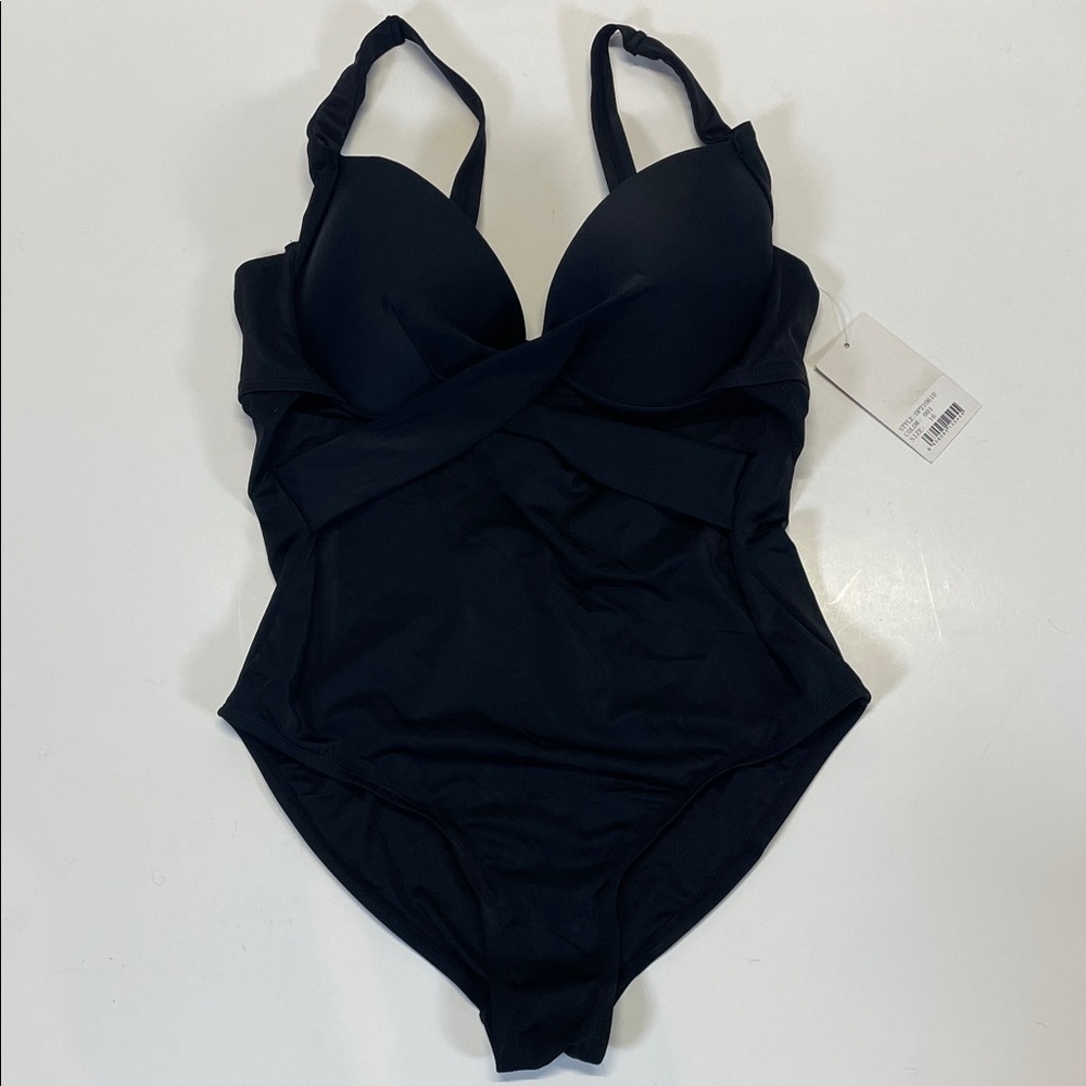 FULLFITALL Black One Piece SwimsuitTwist Front Padded Tummy Control Sz 16